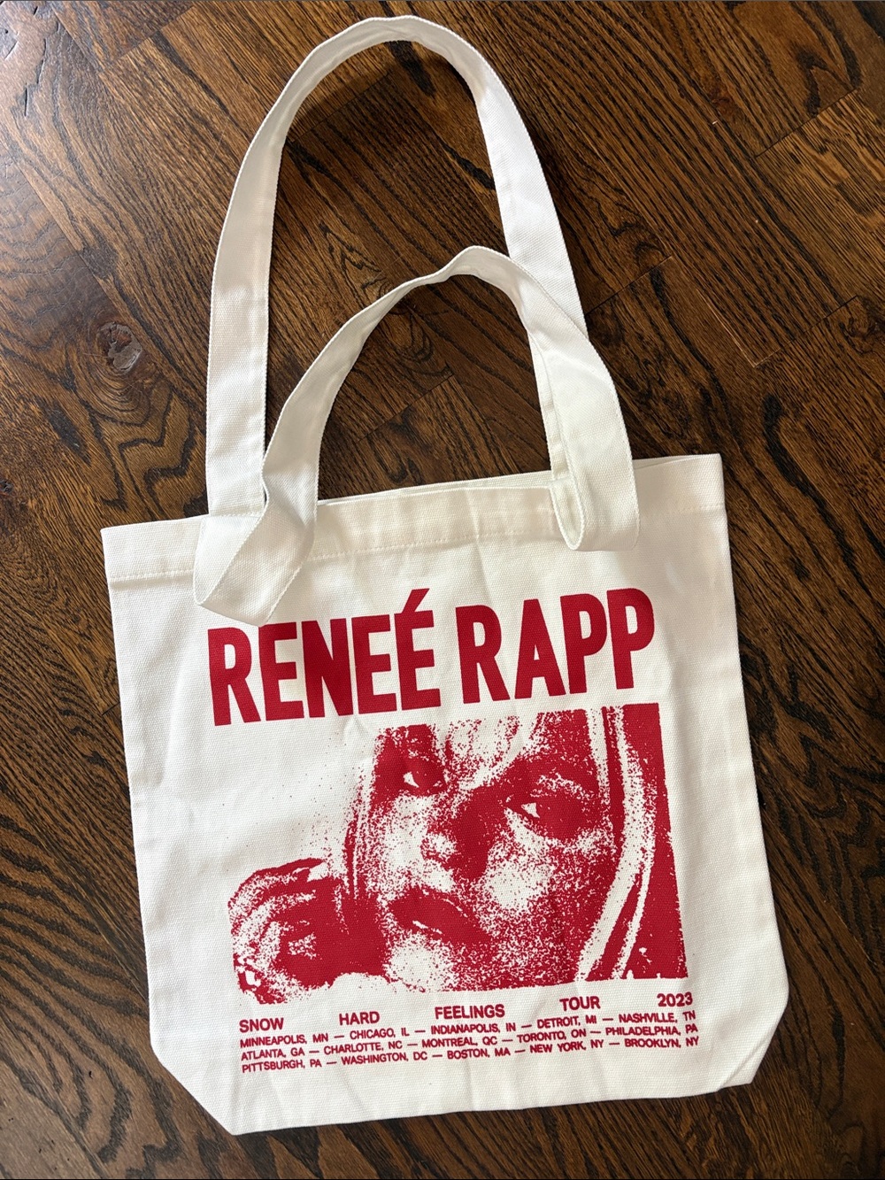 Renee Rapp Snow Hard Feelings 2023 Tour VIP White Red Canvas Tote Bag NWOT